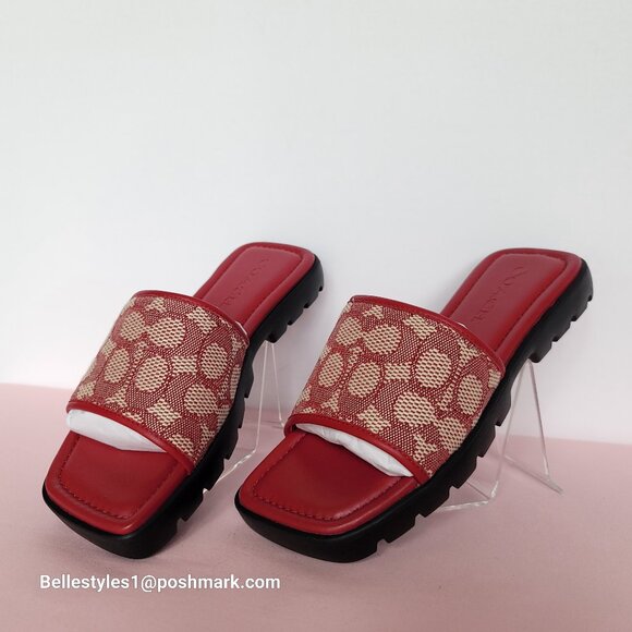 COACH FLORENCE Signature Logo Jacquard Slide Sandals- Ruby multi-Women’s Size 6B - Picture 5 of 16